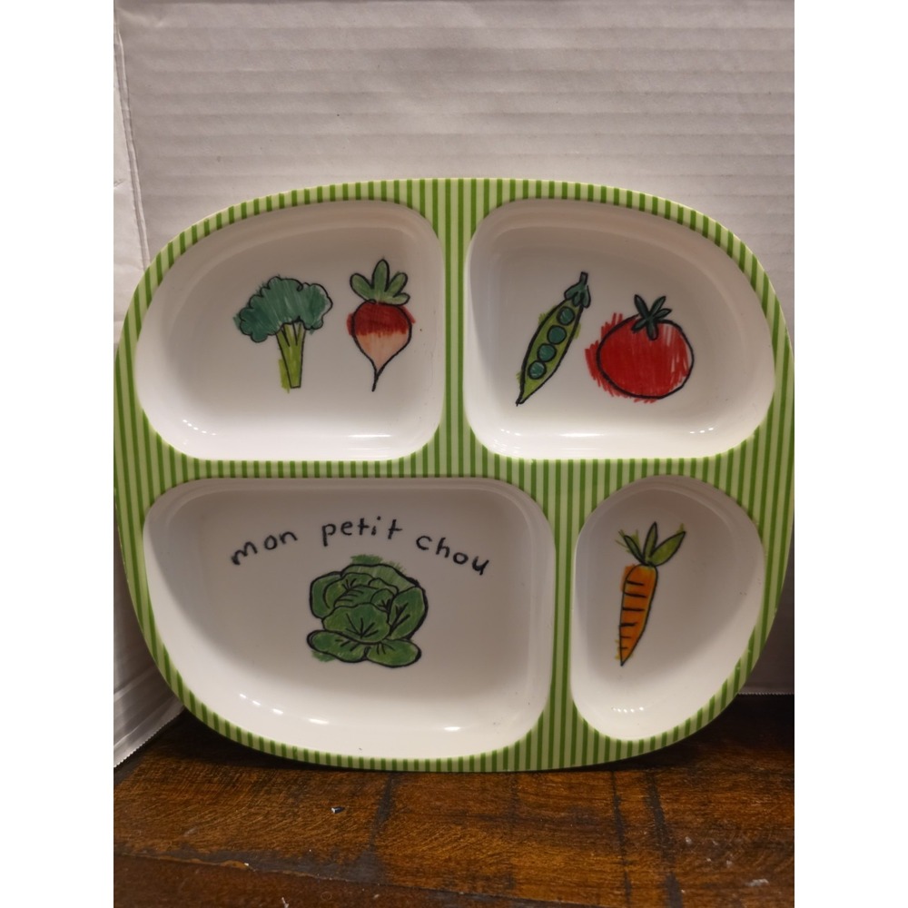 Williams Sonoma Baby Cie Melamine Divided Toddler Plates 2 Farm Animals Veggies - Picture 2 of 6